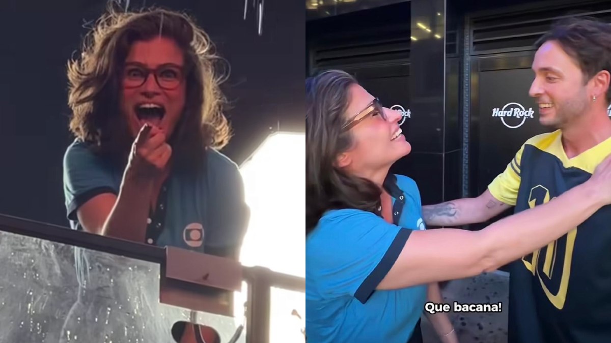 Renata Vasconcellos surpreendida por fã nos EUA e a internet foi junto