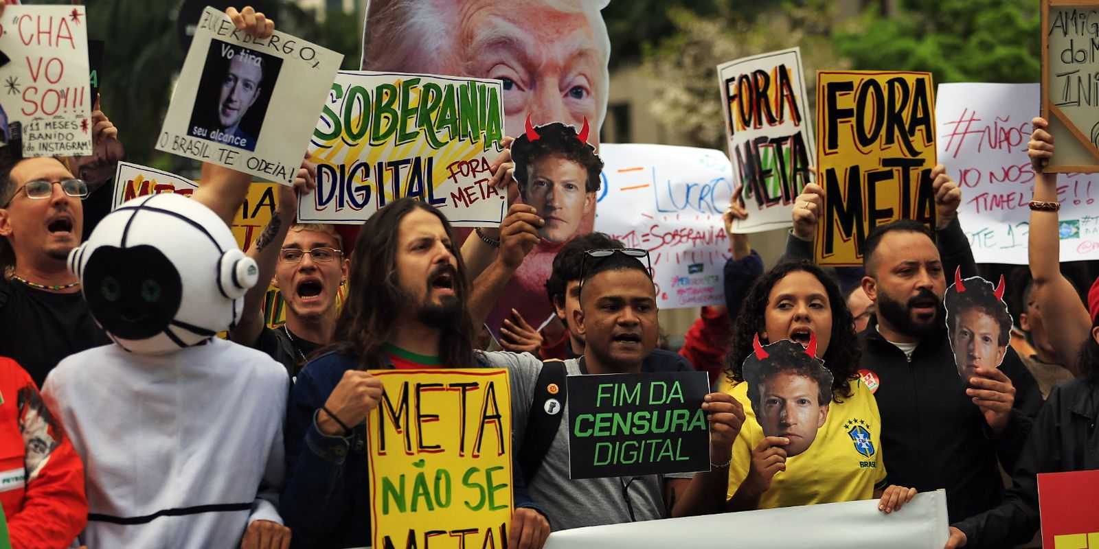 Meta, não se meta: centenas protestam na Faria Lima contra big tech nas eleições